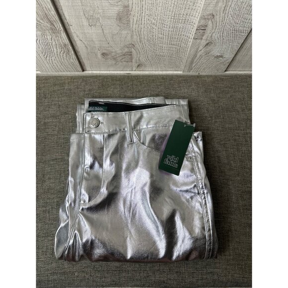 Metallic Silver Wild Fable Womens Trendy Pants Size 4 Shiny with Pockets - Picture 3 of 8